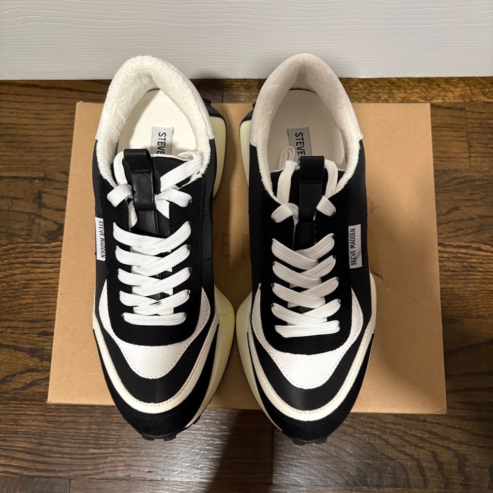 Steve Madden Black and White Sneakers - Picture 4 of 10